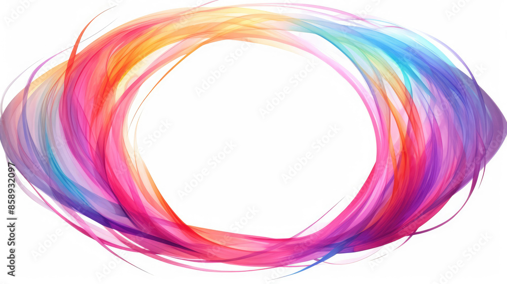 Wall mural Abstract colorful rainbow color painting illustration - Elliptical ellipse frame made of watercolor splashes, isolated on white background., Generative AI