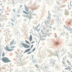  Hand-drawn Floral Seamless Pattern on White Background