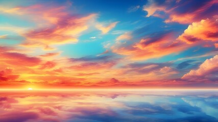 Obraz premium Fantasy vibrant panoramic sunset sky - Gradient rich colors - ethereal dreamy summer sunset or sunrise sky. Uplifting and peaceful sky. - blue, orange, yellow vibrant rich colors