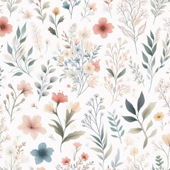  Hand-drawn Floral Seamless Pattern on White Background