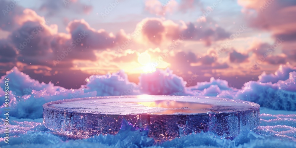 Sticker Frozen Ice Platform with Sunset Sky