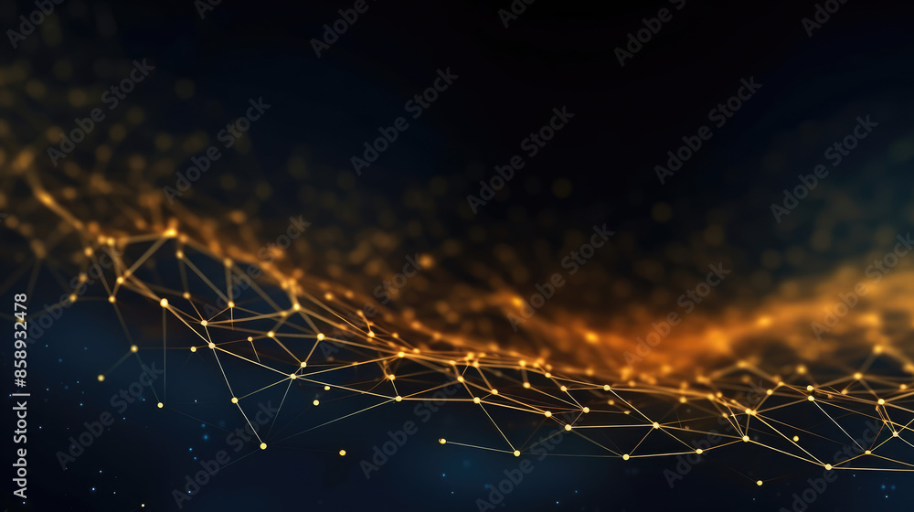 Wall mural texture abstract future technology lines with dots, network mesh background banner illustration 3d -