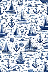Seamless Nautical Pattern on White Background
