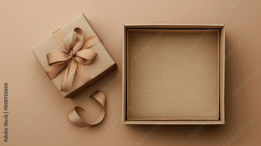 Canvas Prints a cardboard gift box with a ribbon bow empty