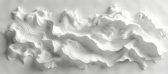 Create a stunning 3D paper artwork displaying topographic features in a beautiful white hue