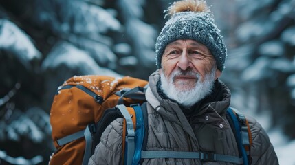 Fototapeta premium Happy Senior Hiking Winter Mountains