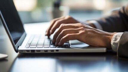 Close-up of typing hands on computer keyboard