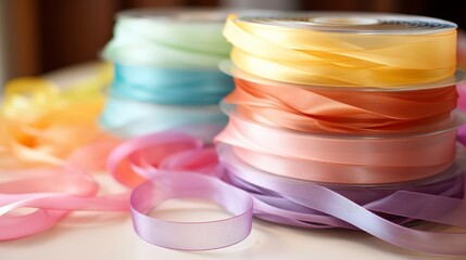 Colorful sheer ribbon spools.