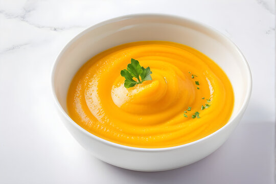 bowl of vegetable puree isolated on white background