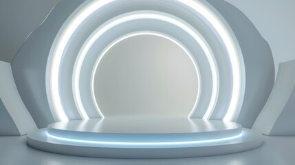 Fototapeta premium Abstract Futuristic White Circular Stage with Glowing Lights