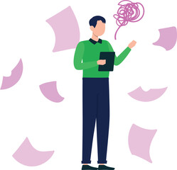 Boy showing different academic notes.