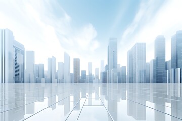 Obraz premium Skyscrapers and clouds in the blue sky. 3d rendering