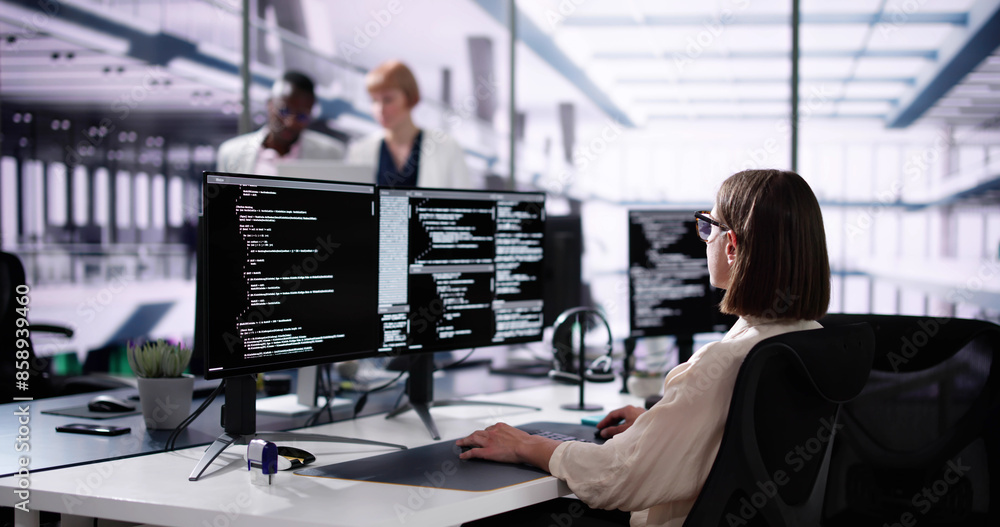 Fototapete Software Engineer Developer Using Desktop Computer