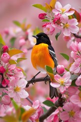 Fototapeta premium Bird on Apple Blossom Branch