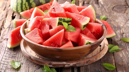 Ripe fresh watermelon slices, healthy food photography