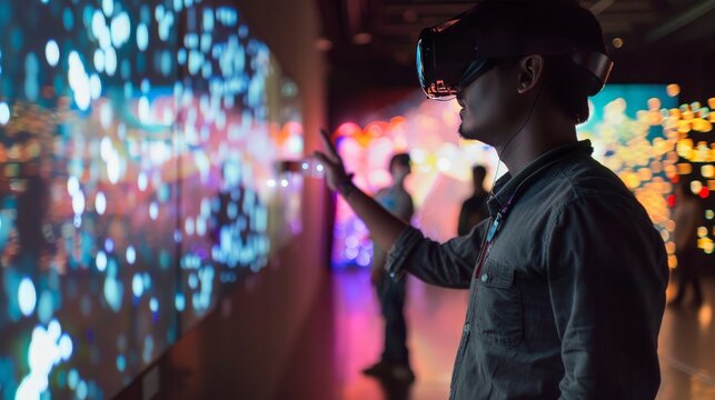 Imagine an art gallery where digital artists showcase their work through interactive displays and augmented reality experiences, blending creativity and technology.