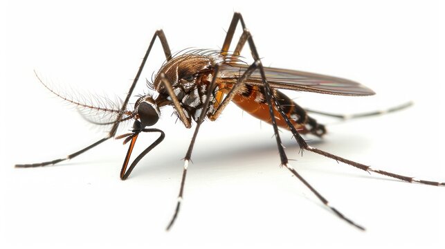 Mosquito isolated on white background. Extreme close-up