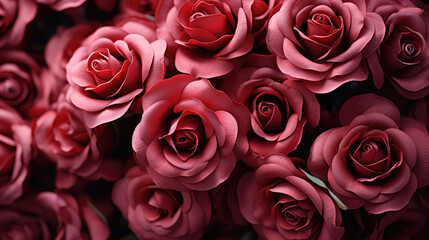 Obraz premium Flowers background banner texture - Closeup red beautiful blooming roses rose (rosa), Generative AI