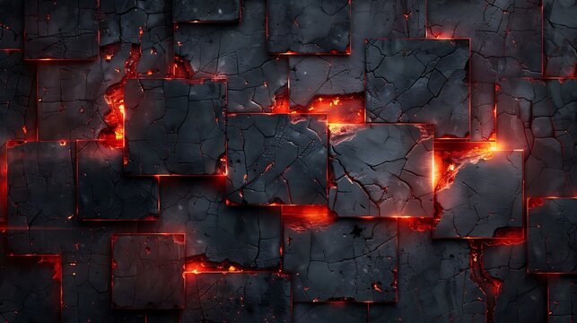 A dark gray and red abstract iPhone wallpaper with squares of glowing stone creating an atmosphere reminiscent of ancient ruins or medieval grunge. The design features the texture of old stone blocks