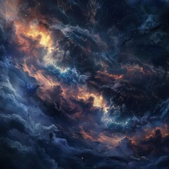 Fototapeta premium Real majestic sunrise sundown sky background with gentle colorful clouds without birds. Panoramic, big size