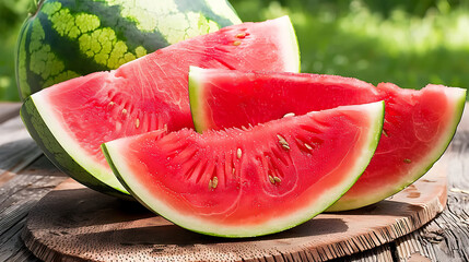 Ripe fresh watermelon slices, healthy food photography