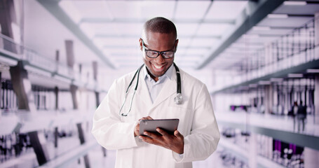 Virtual health consultations with a smiling African American doctor