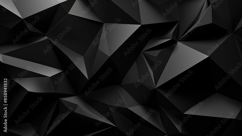 Wall mural Abstract 3d texture, black crystal background, faceted texture, macro panorama, wide panoramic polygonal wallpaper, Generative AI - Wall murals