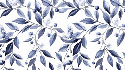 Obraz premium Watercolor illustration painting of blueberry branches with leaves, isolated on white background, seamless pattern, Generative AI