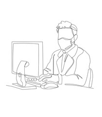 Continuous One Line Drawing of man with Laptop. Worker Symbol for Modern Design.