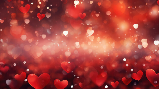 Festive celebration holiday christmas, Valentine Day, love., wedding background banner template illustration - Abstract red bokeh lights texture, de-focused, Generative AI - Powered by Adobe