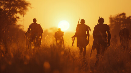 Fototapeta premium African tribal warriors hunting