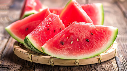 Ripe fresh watermelon slices, healthy food photography