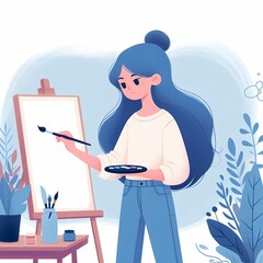 Fototapeta premium Artist painting on canvas using a paintbrush modern vector illustration