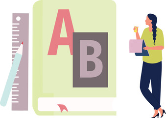 The girl is looking at the English book.