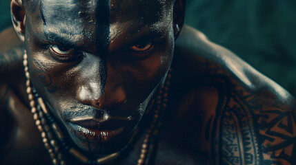 Obraz premium Portrait of African tribal warrior looking at the camera