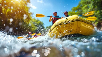 Naklejka premium Exciting and adventurous white water rafting experience on a rugged mountain river