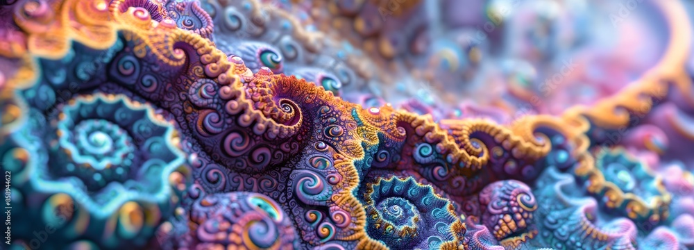 Poster 3. illustrate a strikingly detailed and colorful fractal pattern captured in sharp focus, bringing i