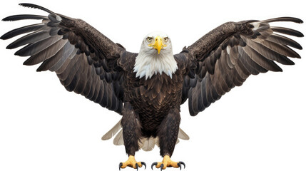 Obraz premium America animals wildlife birds north american eagles banner panorama - Collection closeup of bald eagle (haliaeetus leucocephalus) from the head, portrait, isolated on white background, Generative AI