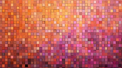 Fototapeta premium Abstract pink orange black square mosaic tile wall texture background banner panorama, with textured seamless geometric shapes retro pattern, Generative AI