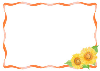 水彩で描いたひまわりのフレーム