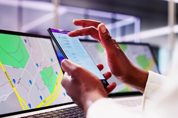 Female Lawyer Locating Property Boundaries with GPS Navigation
