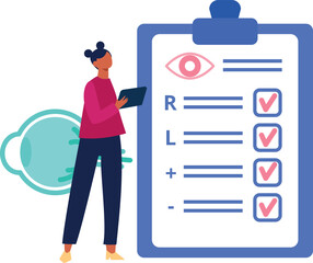 Girl is marking checklist on clipboard.