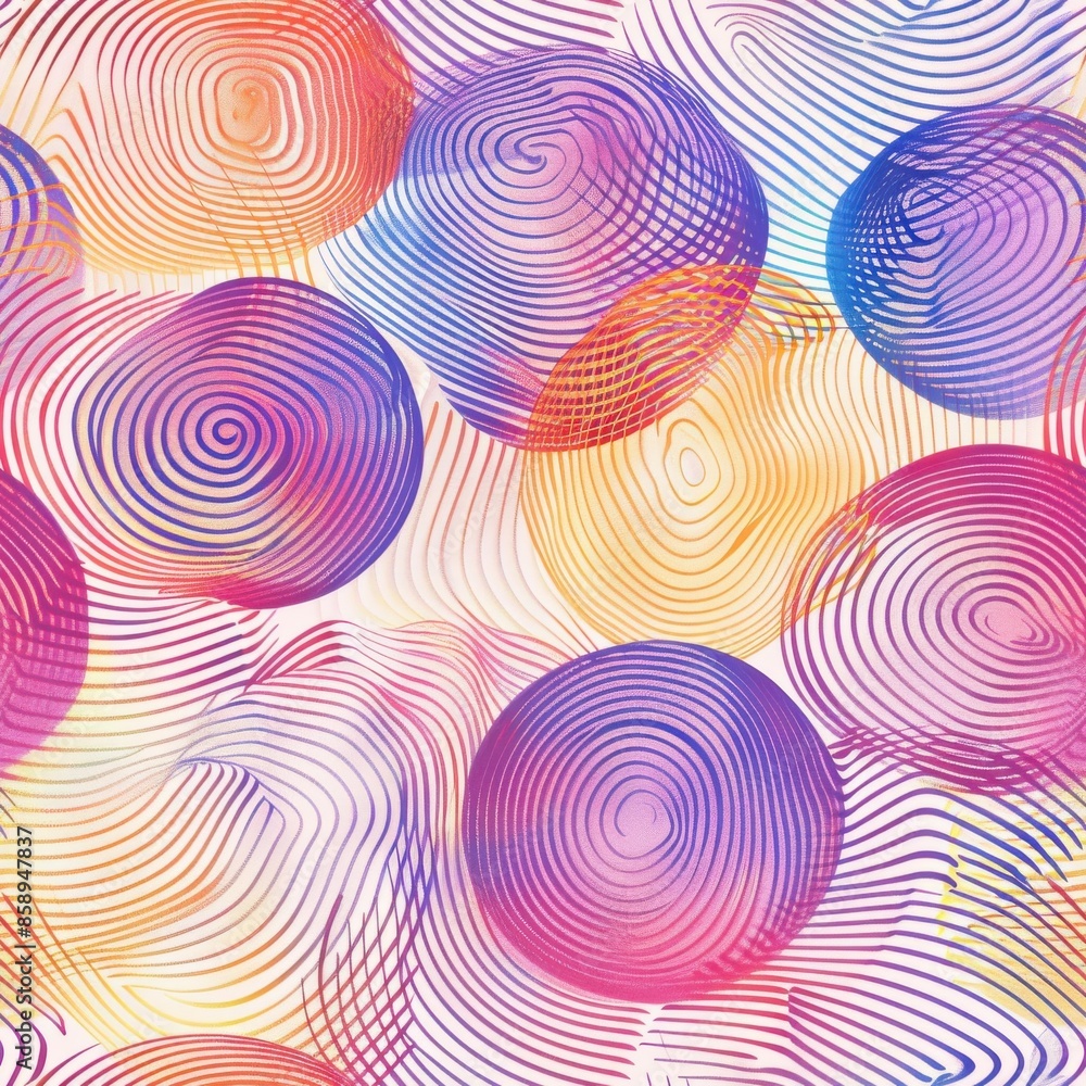 Poster A colorful pattern of circles and swirls. The circles are of different sizes and colors, and they are arranged in a way that creates a sense of movement and energy. Scene is vibrant and dynamic