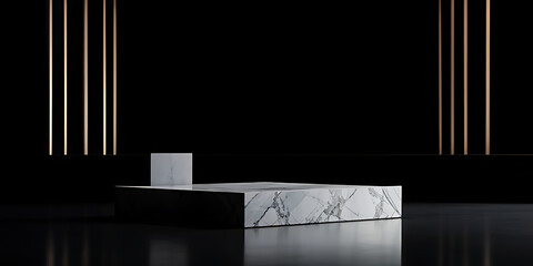  Black podium stone background rock product display 3d dark stand platform abstract stage scene studio. Stone wall black space podium mockup pedestal geometric marble showcase minimal presentation. 