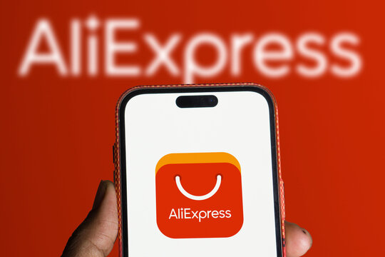 Dhaka, Bangladesh- 22 June 2024: AliExpress logo is displayed on smartphone.AliExpress is an online retail service based in China and owned by the Alibaba Group.