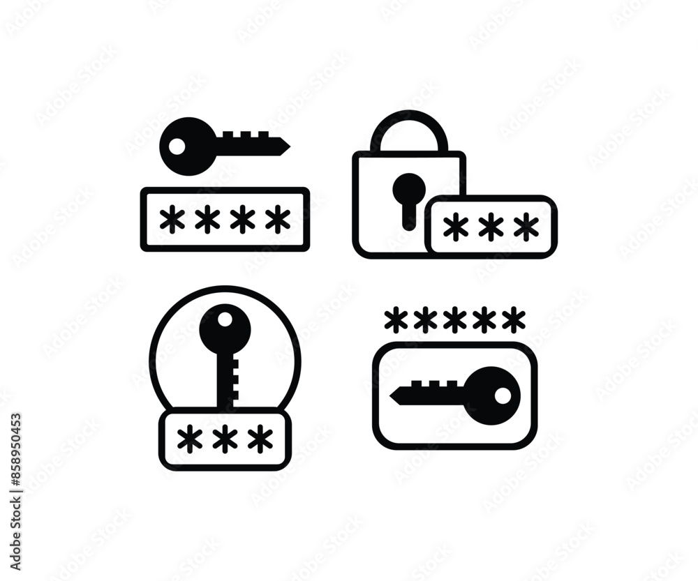 Poster padlock password security icons symbol vector design black white color simple illustration collectio