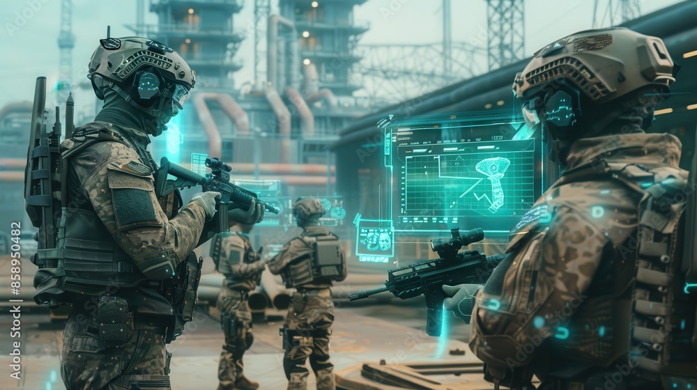 Poster a group of soldiers are standing in front of a building with a green screen in the background. the s