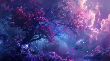 Fototapeta premium Beautiful northern landscape scene at night time with moon, forest and ocean. Magical, mystical north concept.