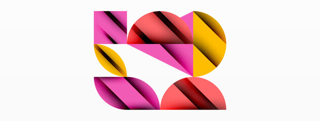 Circle, square and flower petal geometric background. Round shapes composition for wallpaper, banner, background or landing