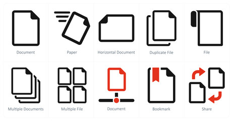 A set of 10 File icons as document, paper, horizontal document